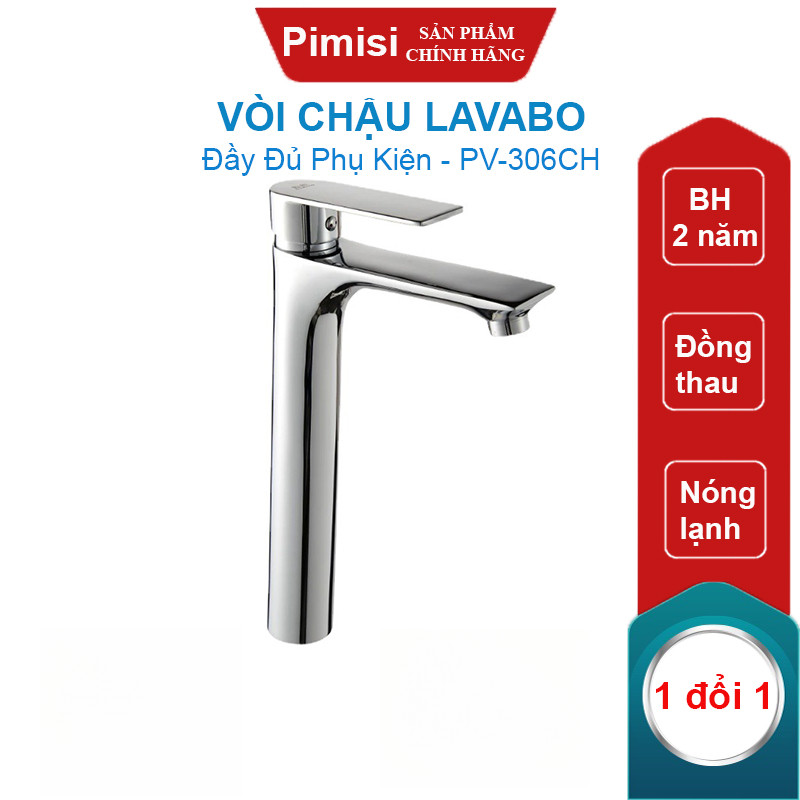 Vòi Chậu Lavabo Pimisi PV-306CH Thân Cao 30cm Cho Chậu Lavabo 1 Lỗ Của Phòng Tắm - Gật Gù Đồng Thau Mạ Xi Sáng Bóng | Chính Hãng