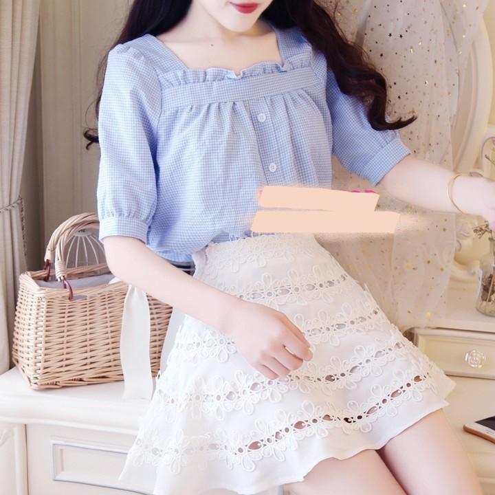 ÁO CỔ VUÔNG SỌC CARO XINH XẮN