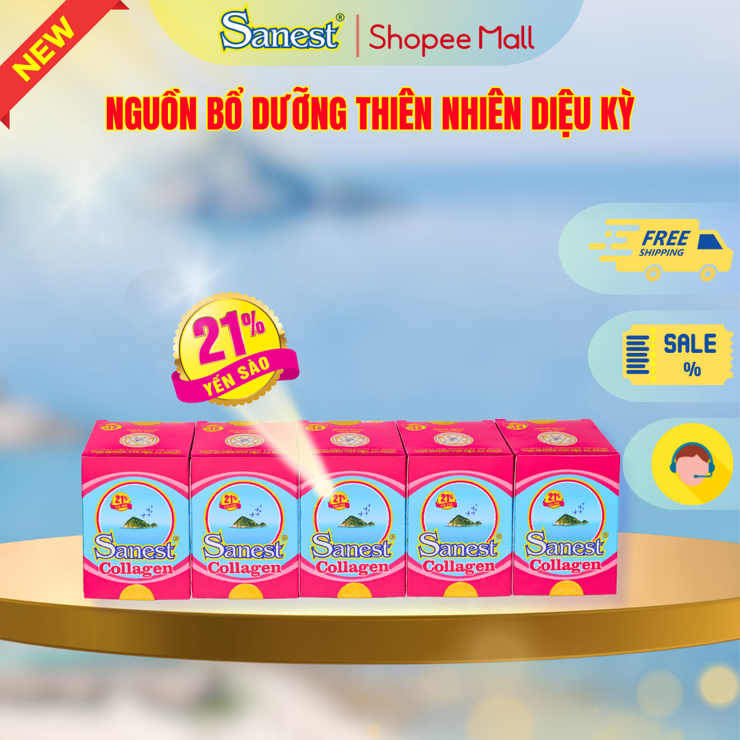 NEW [ Combo 5 lọ] Nước Yến sào Khánh Hòa Sanest 21% - Collagen