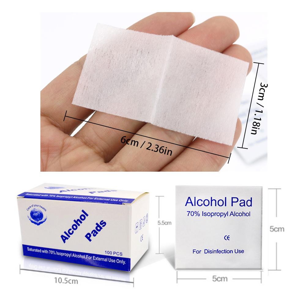 Gói 100 miếng bông rửa tẩm cồn, dùng tẩy móng tay, vệ sinh vật dụng... từ chất liệu vải không dệt, thân thiện với làn da