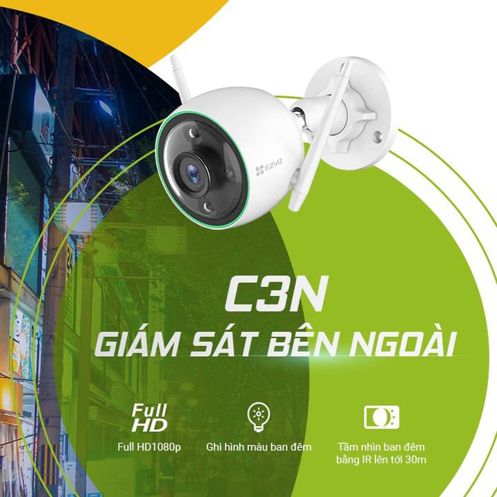 Camera IP Wifi thông minh 2MP ngoài trời EZVIZ C3N hàng chính hãng Nhà An Toàn