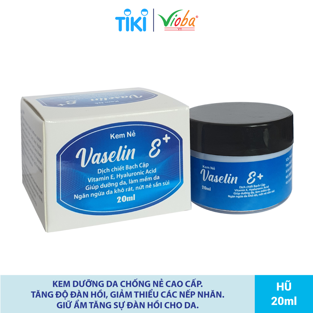 Kem dưỡng da chống nẻ Vaselin E+ . Tăng độ đàn hồi, giảm thiểu các nếp nhăn. Siêu giữ ẩm, tái tạo da. Dễ rửa trôi không bết dính. Hộp x 20ml