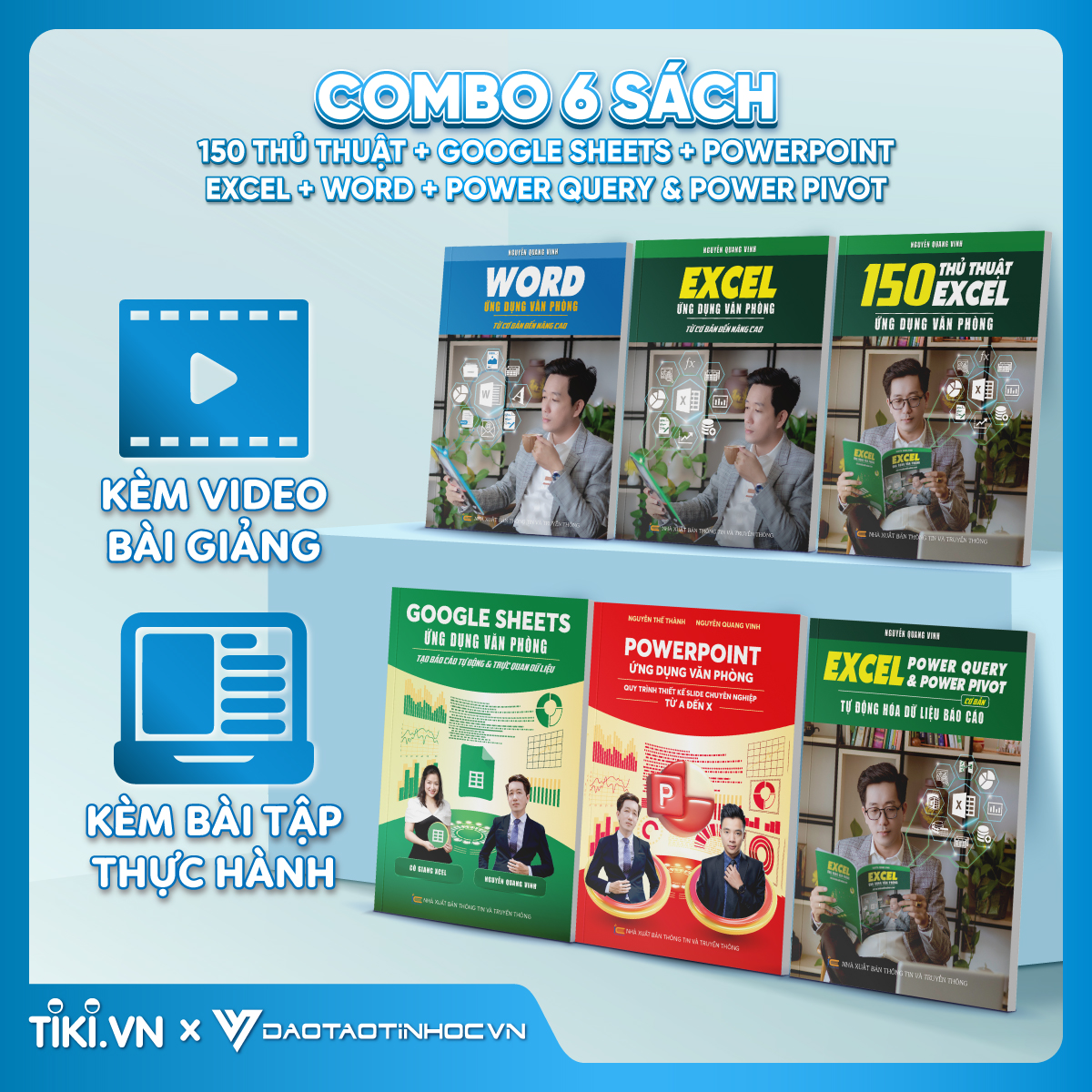 Combo 6 Sách Excel - Word - PowerPoint - Google Sheets - 150 Thủ Thuật - Power Query Kèm Khoá Học Video ĐÀO TẠO TIN HỌC