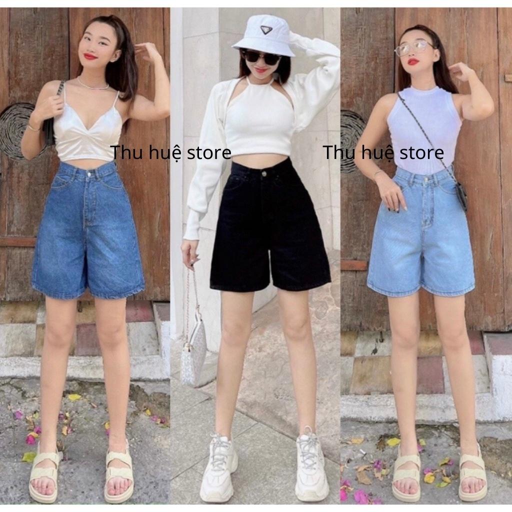 Quần Short Jean Nữ Ống Rộng Lưng Cao Ảnh Shop Chụp