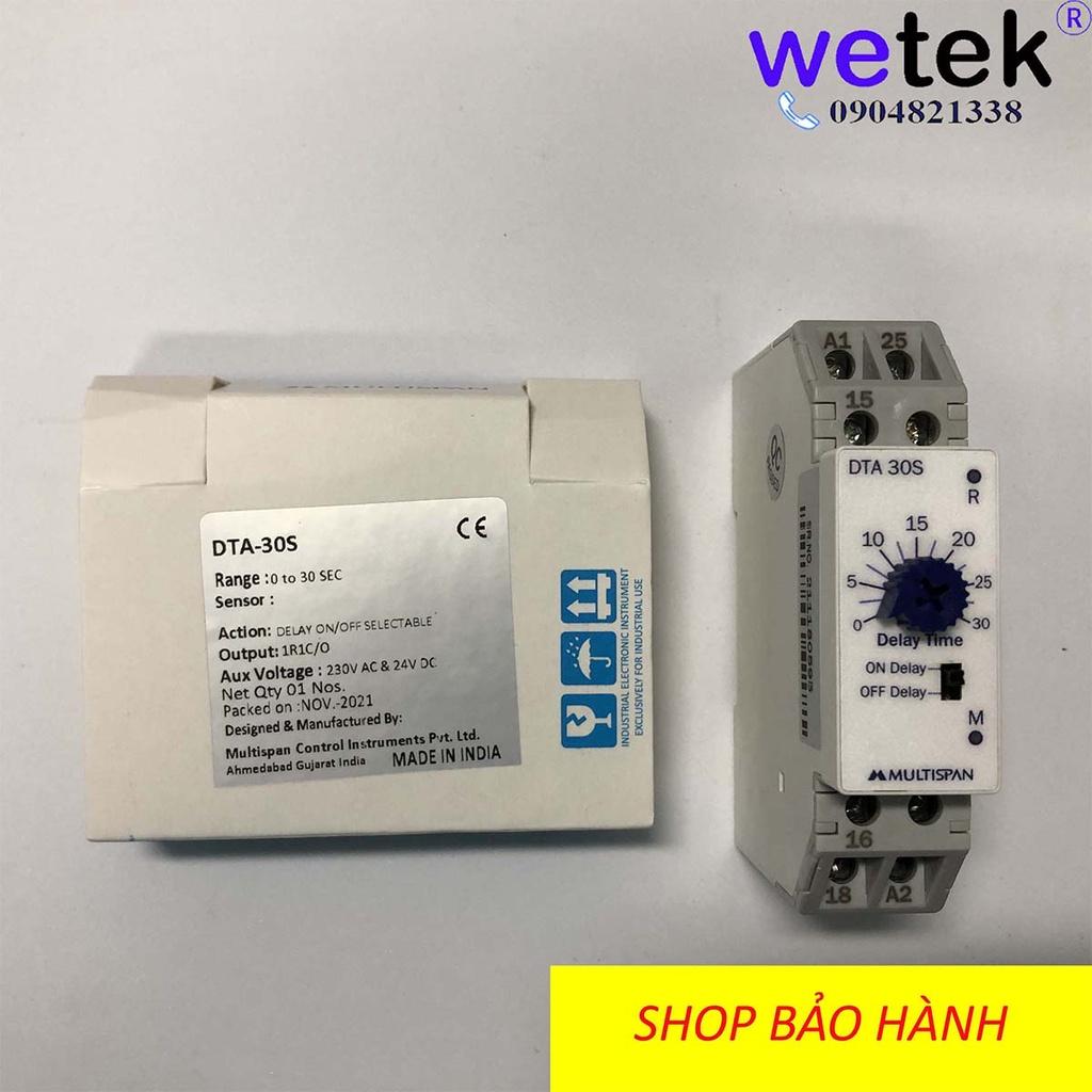 Rơ le thời gian Multispan DTA-30S DTA-60S đóng trễ mở trễ rẻ tốt on / off delay 30s 60s dùng cả nguồn 230Vac va 24Vdc