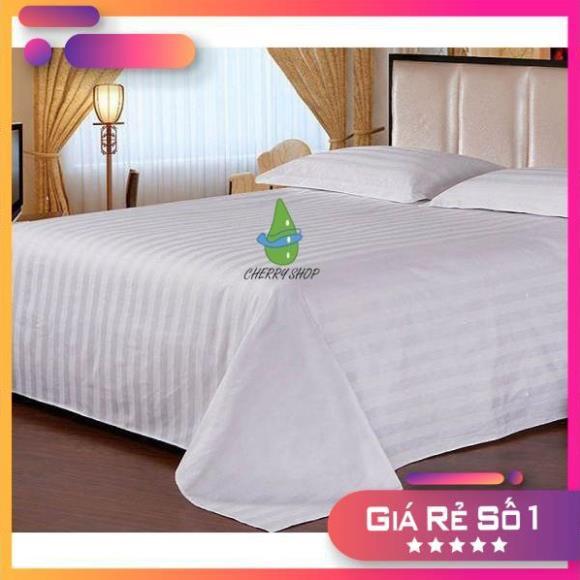 Bộ ga gối cotton trắng sọc khách sạn size: 1m6/m8x 2m