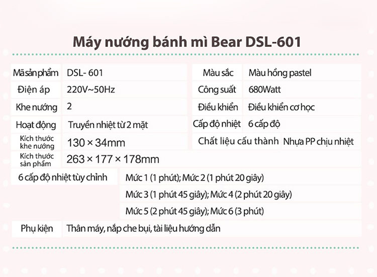 Lò / Máy Nướng Bánh Mì Bear Công Suất 680W Với 2 Khe Nướng, 6 Cấp Độ - Hàng Chính Hãng