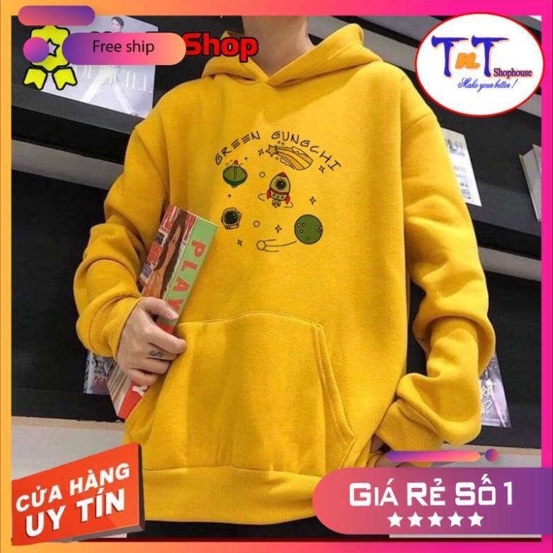 HDI15 Áo khoác nỉ Hoodie Trơn In Vũ Trụ Green Gungchi kiểu dáng Hàn Quốc năng động, form unisex nam và nữ