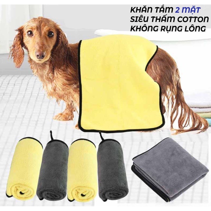 Khăn tắm chó mèo 2 mặt microfiber siêu thấm không rụng lông đủ size