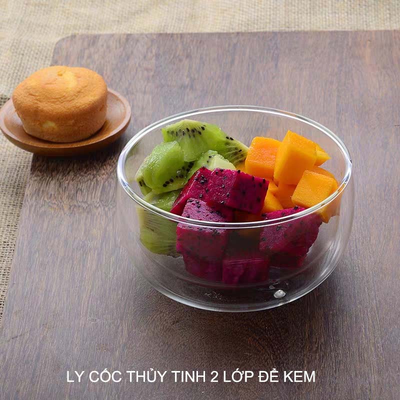 01 Cốc ly thủy tinh 2 lớp chuyên dùng ăn kem, hoa quả dầm đa năng tiện dụng