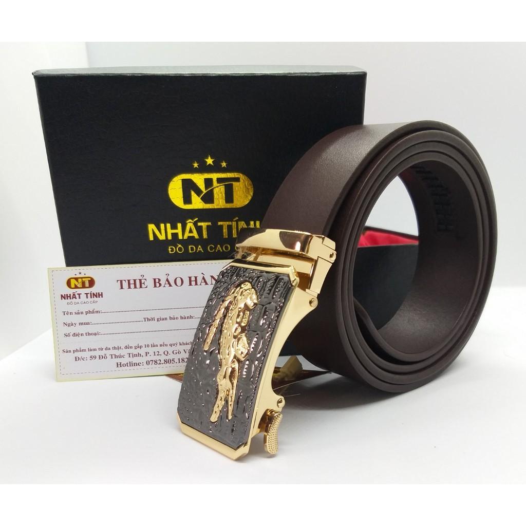 Thắt lưng nam da bò thật 100% cao cấp khóa tự động chính hãng Nhất Tính Leather N091, dây nịt da bò nguyên tấm bảo hành 05 năm về da