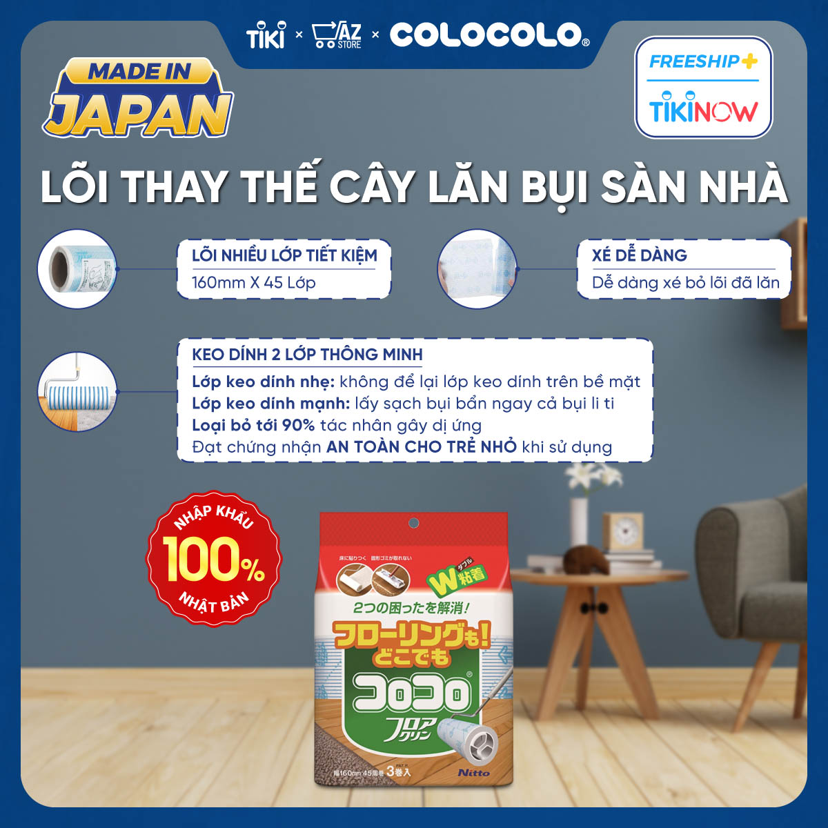 Lõi cây lăn bụi sàn nhà COLOCOLO chính hãng