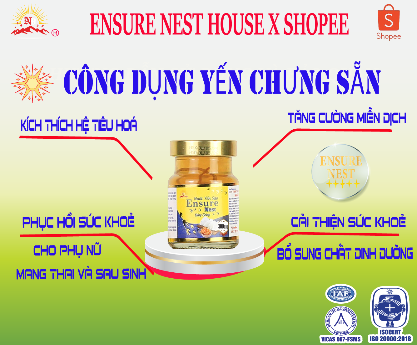 Yến Sào Khánh Hoà Ensure Nest Chưng Nhân Sâm 350mg Yến Hủ 70ml