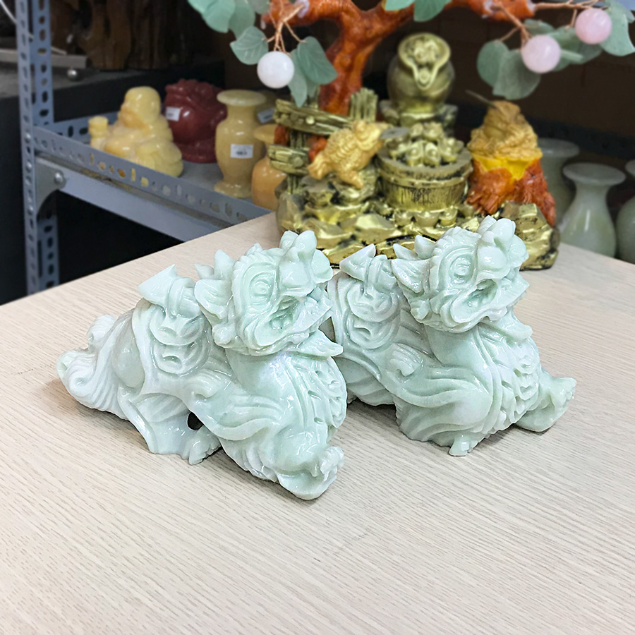 Cặp Tỳ Hưu phong thủy trắng xanh đá tự nhiên Roxi