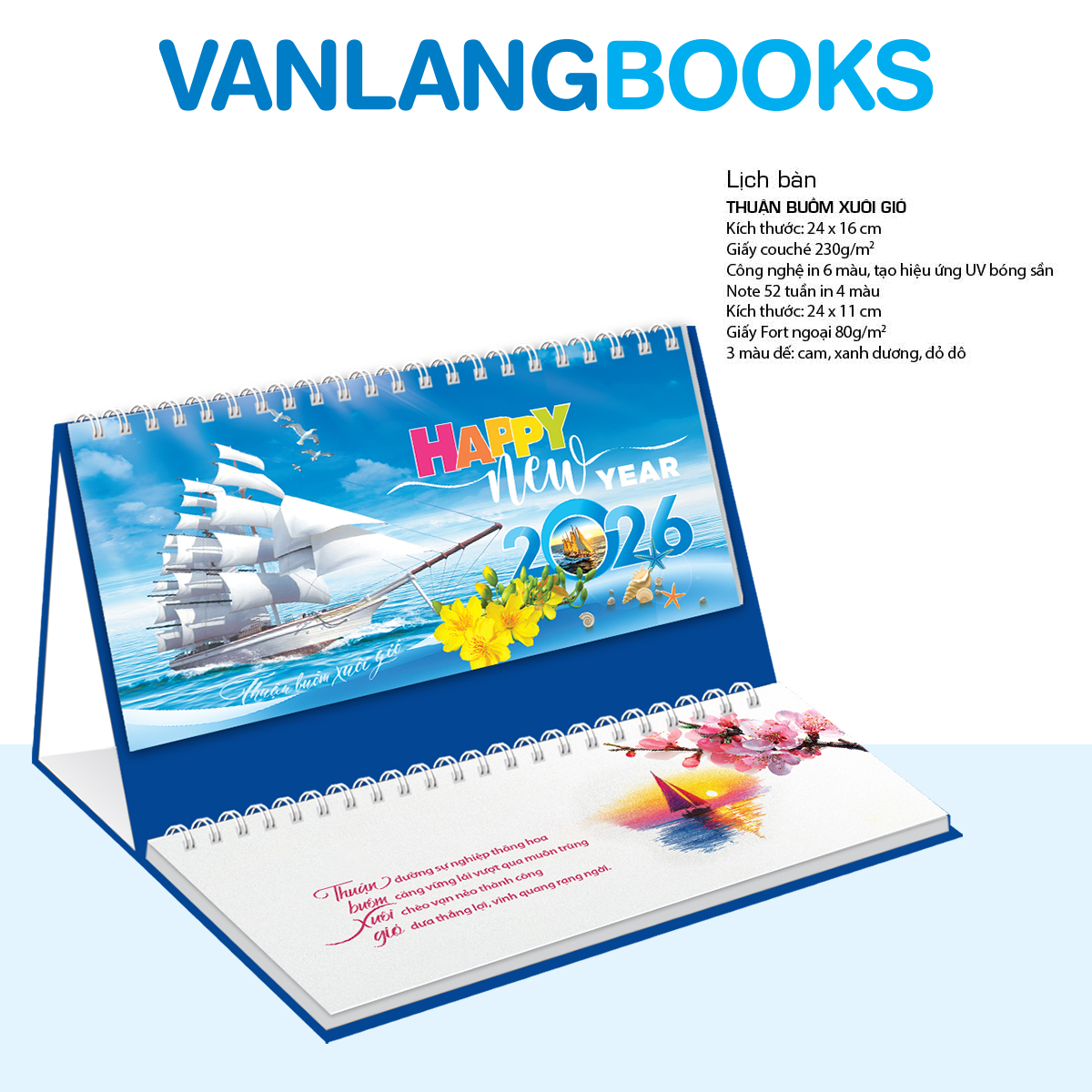 Lịch Bàn 2026 Vanlangbooks - Thuận Buồm Xuôi Gió (VLLB18) Kèm Note 52 Tuần Tiện Lợi