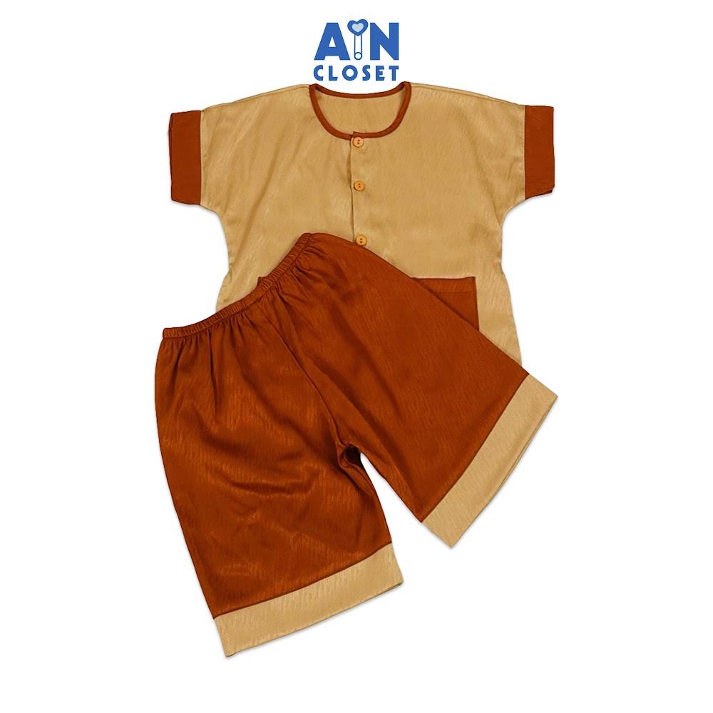 Bộ quần áo Bà ba Lửng unisex cho bé hoa văn Vân Gỗ Cam Gạch gấm - AICDBTM8L8OQ - AIN Closet