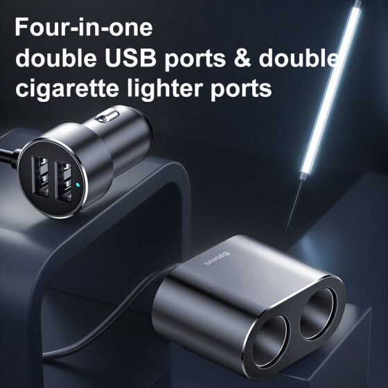 Củ sạc trên oto chia tẩu Baseus High efficiency one tow two cigarette lighter (CRDYQ-01) - Hàng chính hãng