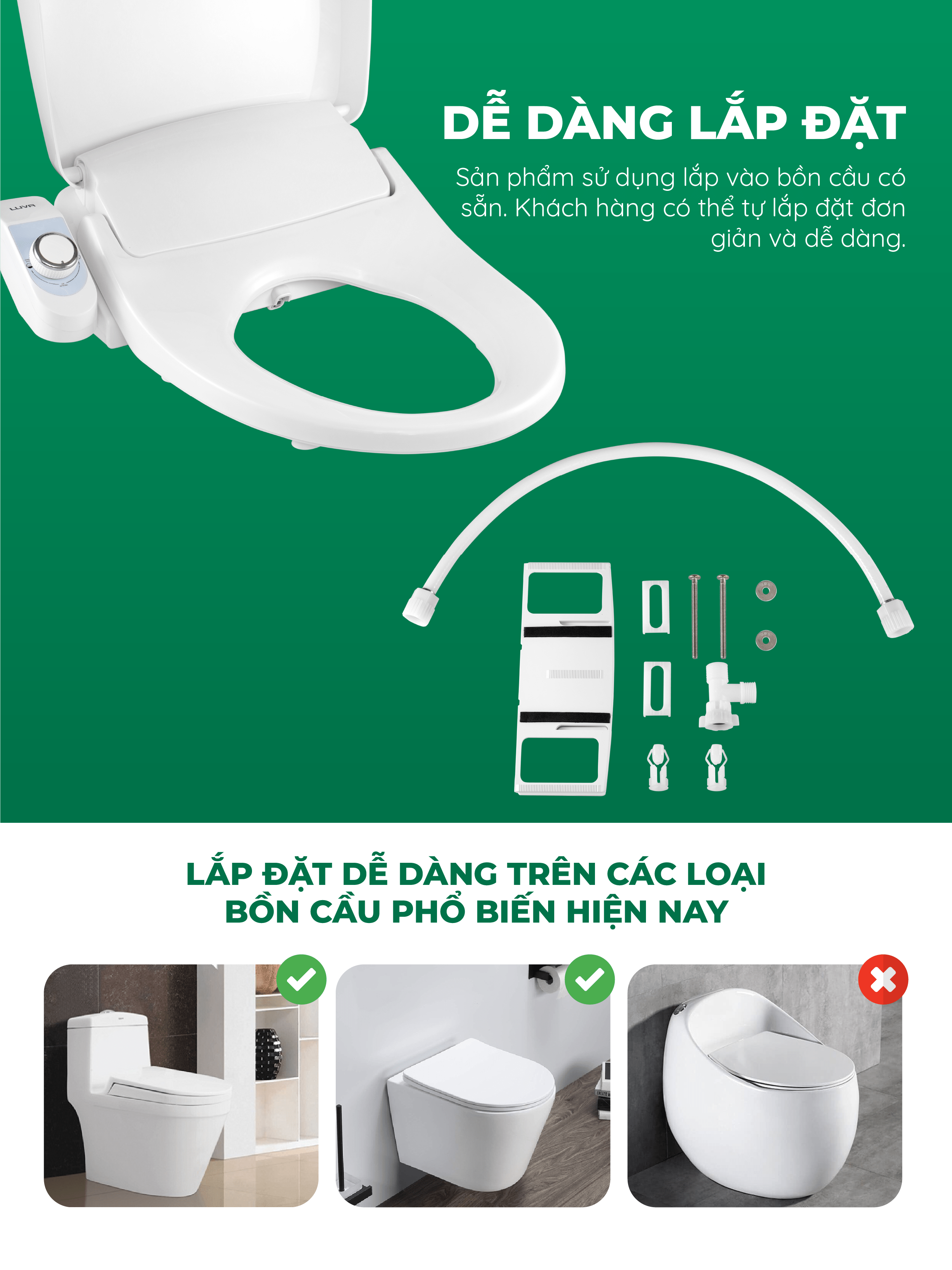 Nắp Bồn Cầu Thông Minh LUVA Bidet LB525 Xuất Hàn Quốc, Bảo Hành 3 năm Đổi Lỗi 100 Ngày, Công Nghệ Hàn Siêu Âm