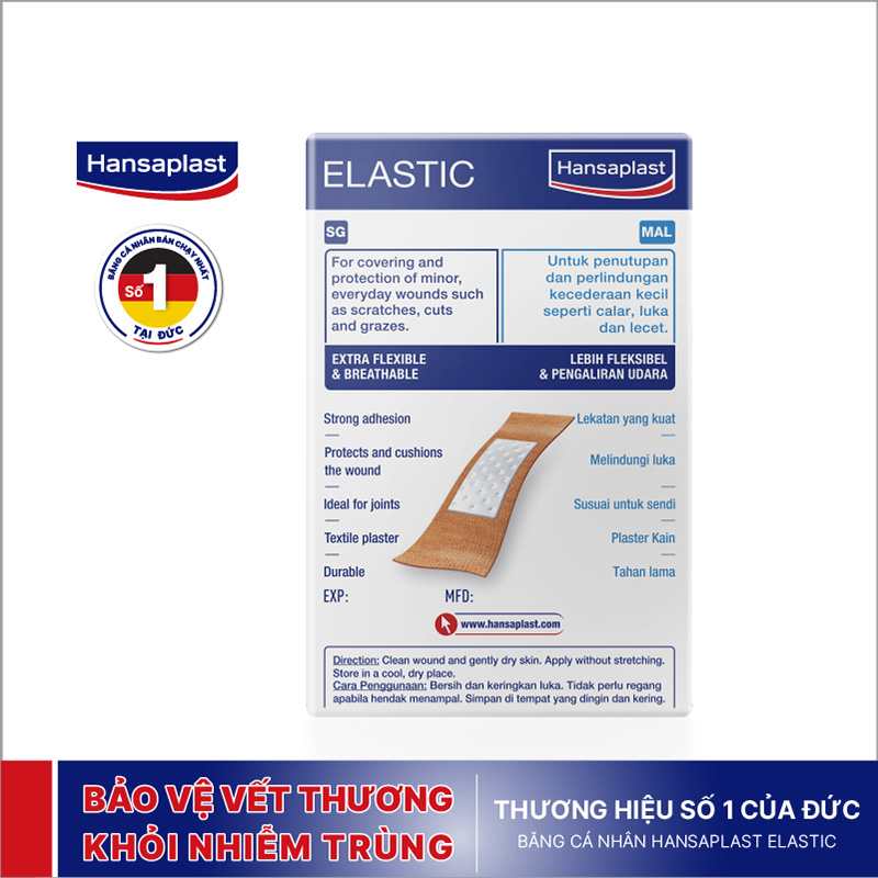 Băng cá nhân Hansaplast Elastic gói 100 miếng