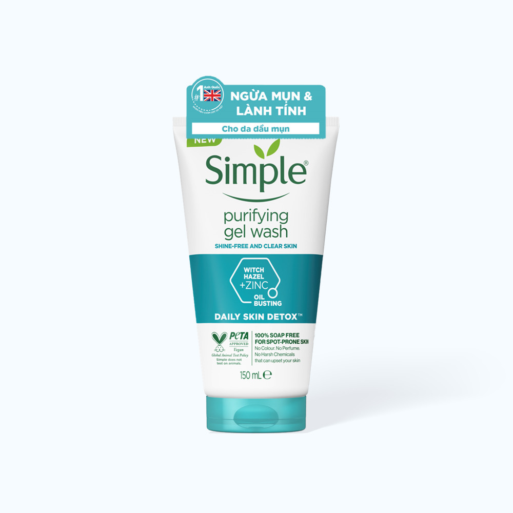 Sữa rửa mặt SIMPLE Purifying Gel Wash kiềm dầu, ngừa mụn hiệu quả - cho da dầu mụn 150ml