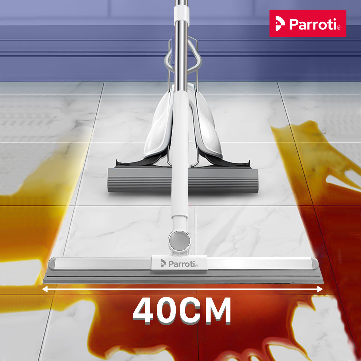 Cây Gạt Nước Sàn Nhà Tắm, Đầu Silicon Xoay 180 độ, Cán Inox, Tăng Giảm Chiều Dài Parroti Flat FT01