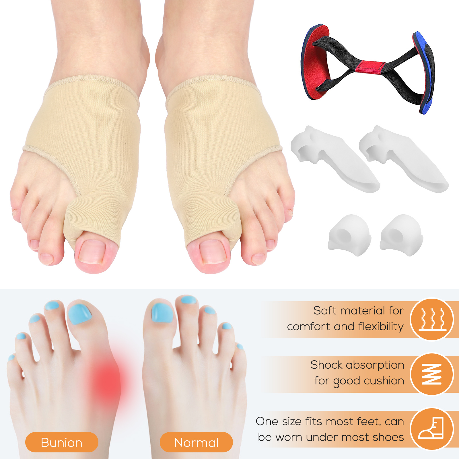 Bộ đệm 7 món bảo vệ khớp ngón chân cái, đệm gel êm ái, vải thun co giãn thoáng khí