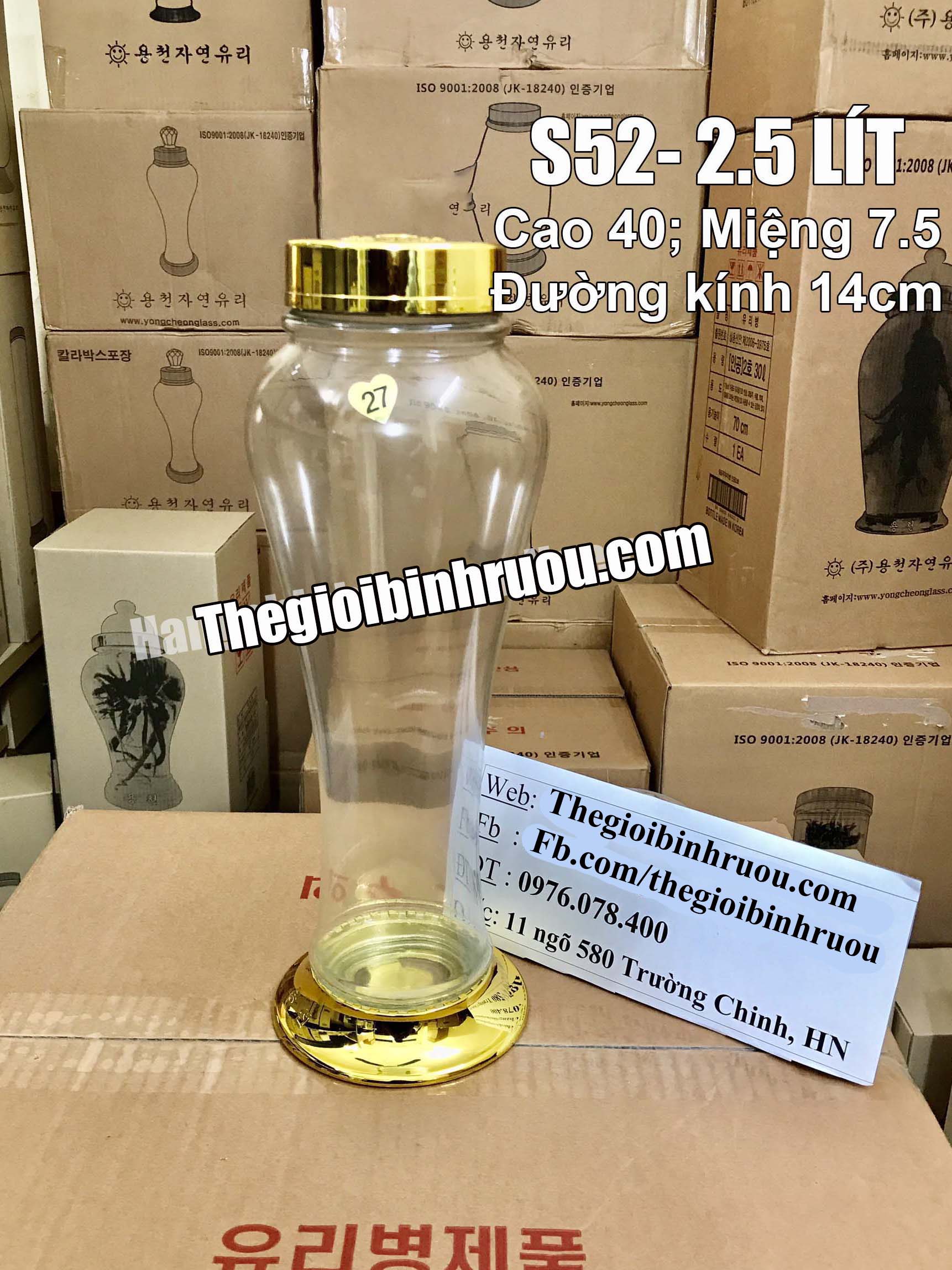 Bình Thủy Tinh Ngâm Rượu Hàn Quốc 2.5L - Bình Thon Dài
