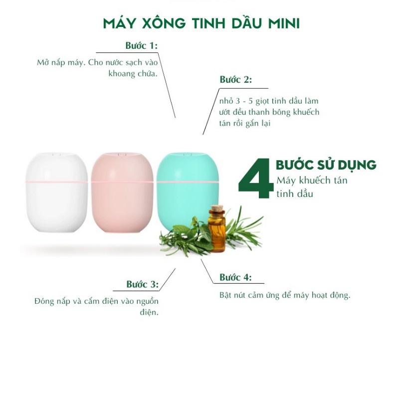 Máy khuếch tán tinh dầu phun sương mini 220ml tạo ẩm toả hương thơm có đèn dùng cho phòng ngủ và trong xe hơi khử mùi