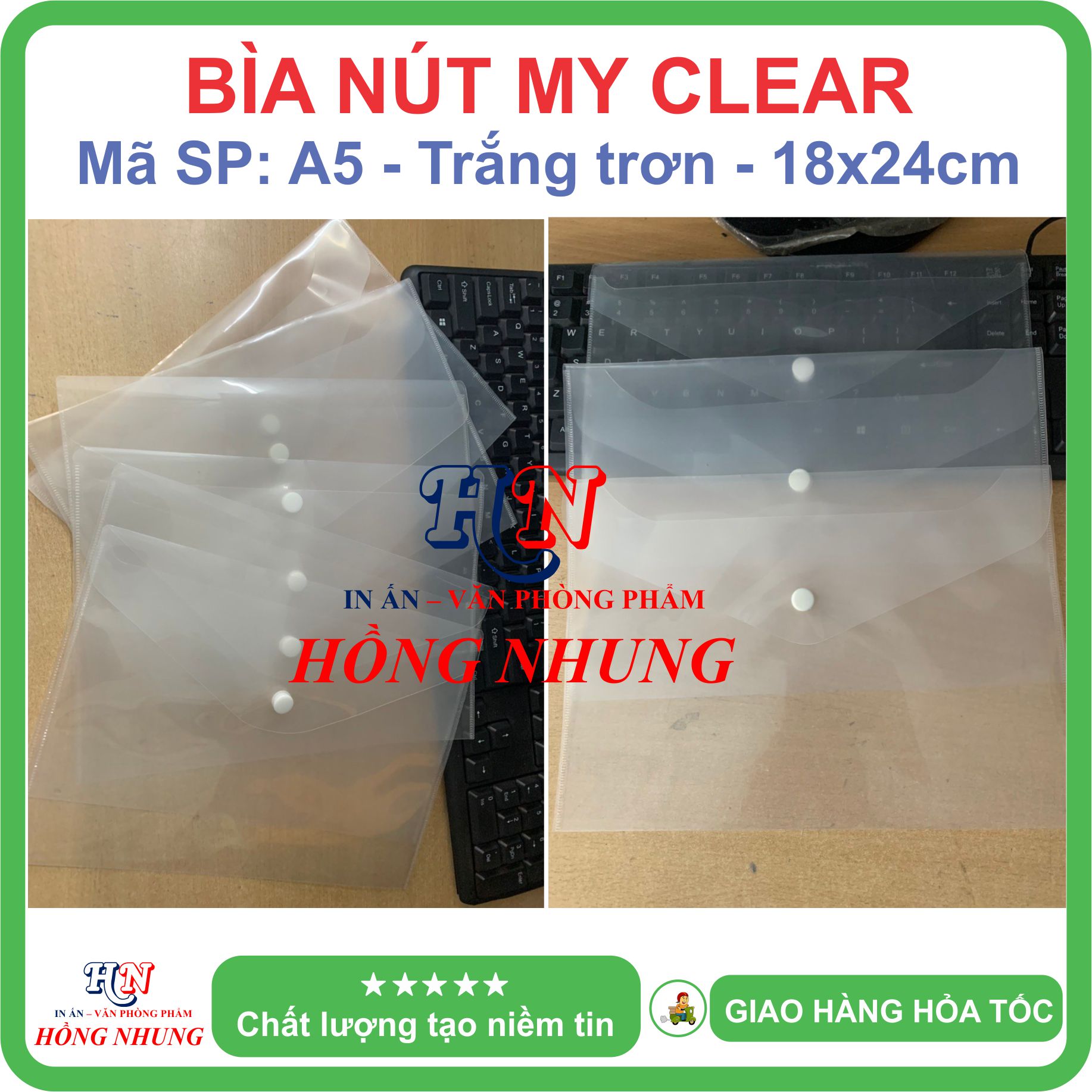 COMBO 5 BÌA NÚT My Clear A5 / A4 / F4, màu trắng, giúp bảo vệ giấy tờ của bạn không bị hư hỏng.