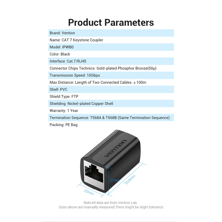Đầu nối dài cáp mạng Cat7 Vention FTP Keystone IPWB0 _ Hàng chính hãng