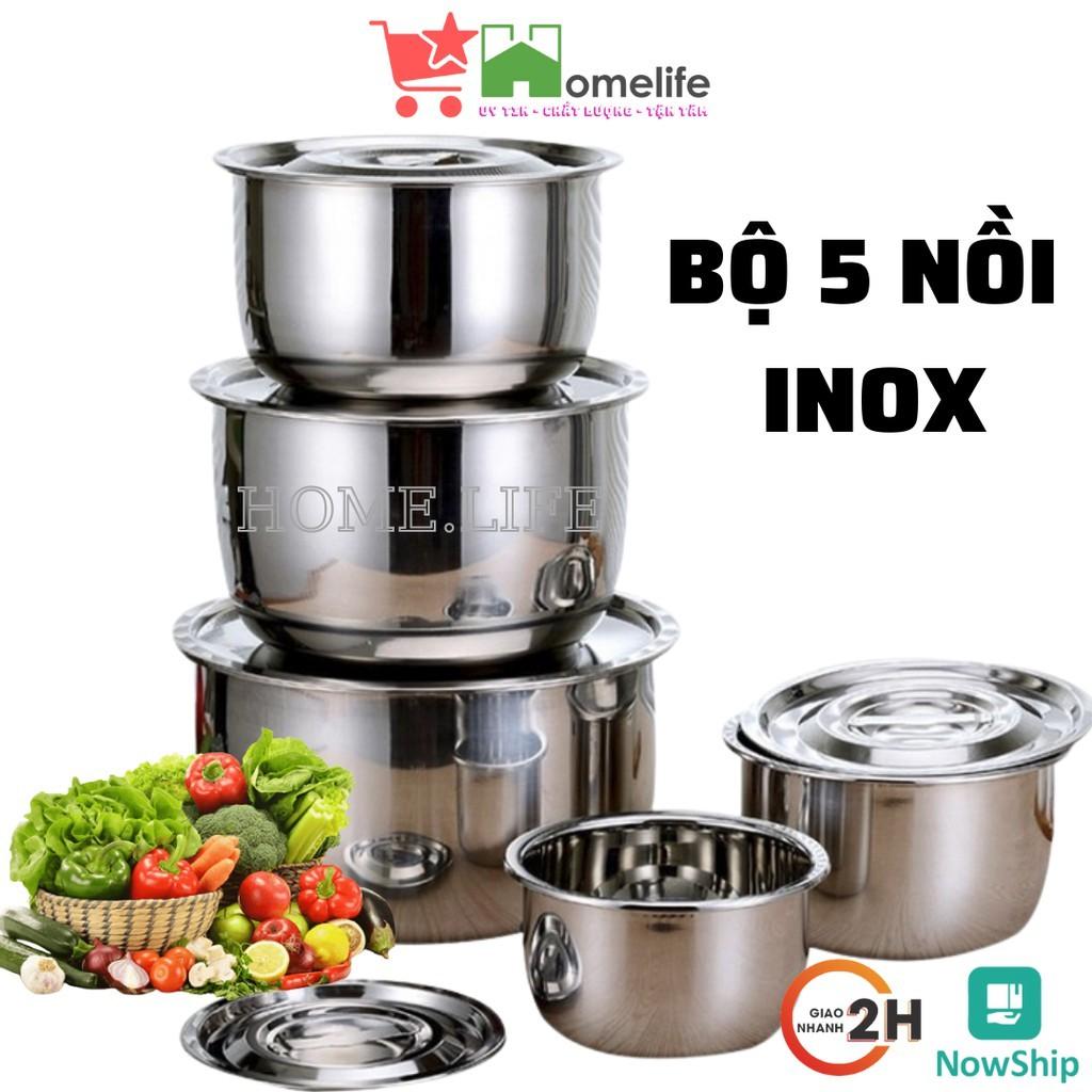 Bộ 5 Nồi Inox Cao Cấp 304 Không Gỉ Dùng Được Cho Tất Cả Mọi Loại Bếp