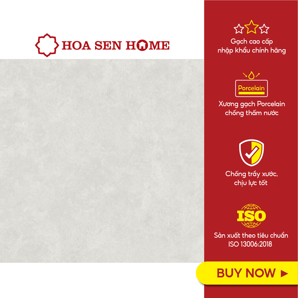 Gạch lát nền granite LUSTRA INSPA0800800005 màu xám, họa tiết vân xi măng, gạch 1 face, độ dày 9.4mm, kích thước 800mmx800mm, thùng 3 viên - Hàng chính hãng