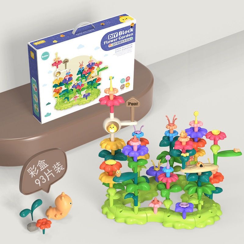 Đồ Chơi Xếp Hình Vườn Hoa 93 Chi Tiết hộp nhựa cho bé trai, gái, đồ chơi lắp ghép sáng tạo cho bé