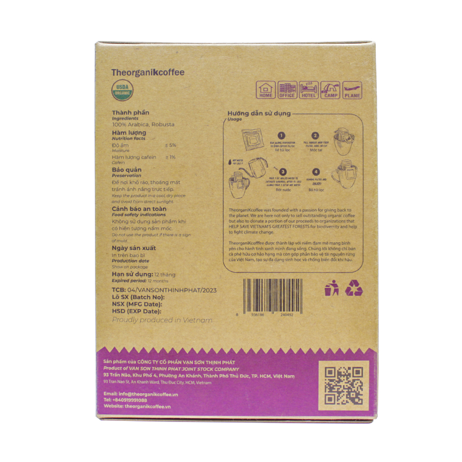 Cà phê Blend hữu cơ phin giấy - 5 pcs/hộp