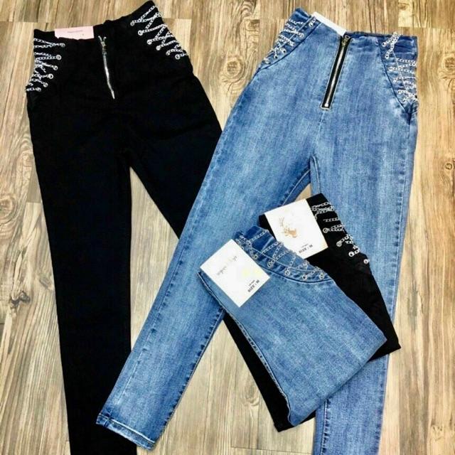 Quần jeans ôm cạp cao phối xích sexy