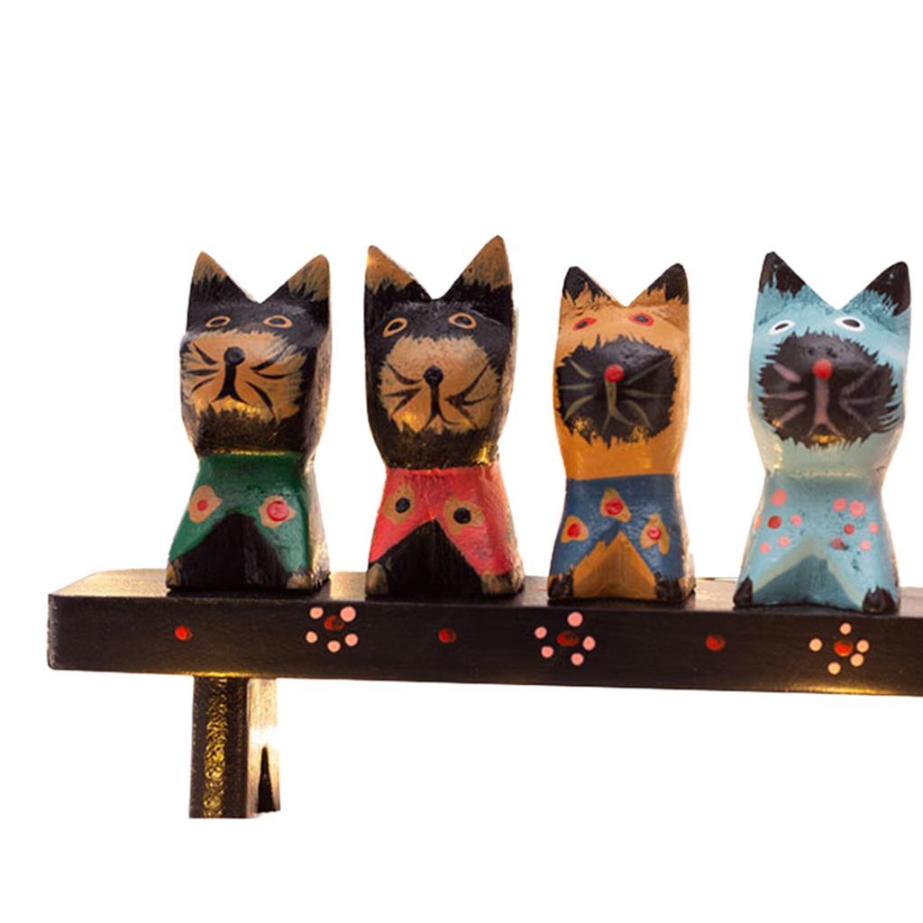 Wooden Cat Figurine Fairy Garden Statue Miniature Cat Figures Ornament Decor