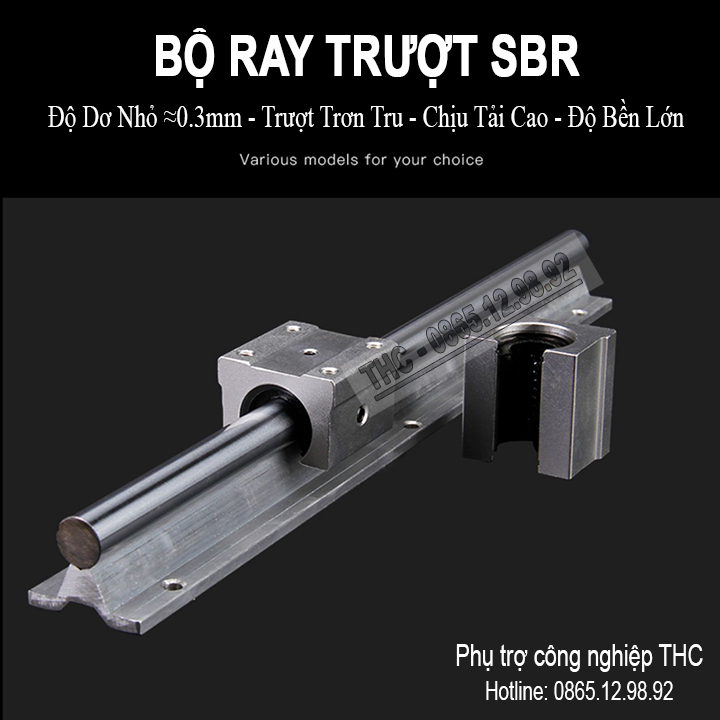 Thanh Ray Trượt Tròn Có Đế SBR16 (2 Thanh Ray Ø16 + 4 Con Trượt) Ty Trượt Dẫn Hướng Chính Xác Chịu Tải Cao