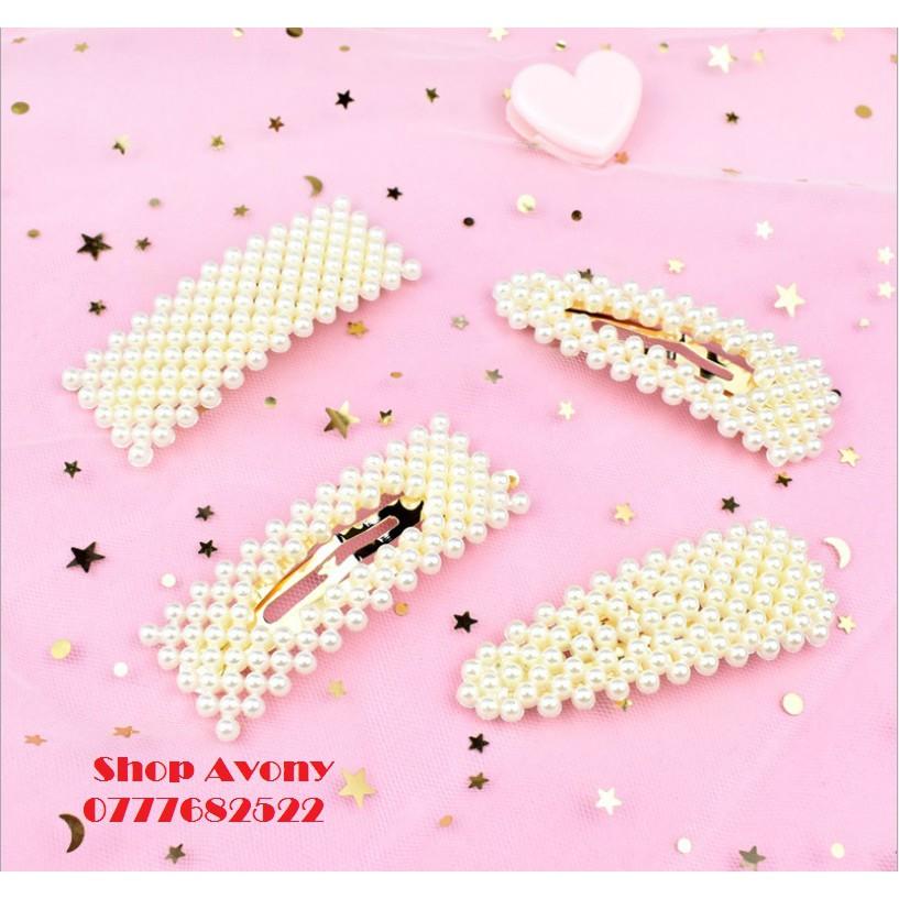 Bộ 4 kẹp tóc mái đính hạt ngọc trắng HOT