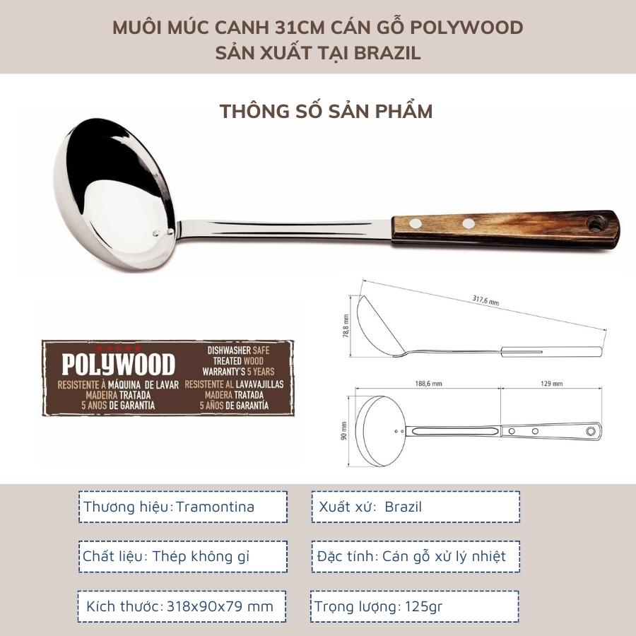Combo 2 Dụng Cụ Nấu Ăn Gồm 1 Xẻng Xào Có Rãnh 30cm và 1 Thìa Múc Canh Sâu Lòng 30cm TRAMONTINA Cán Gỗ Polywood Chất Liệu Thép Không Gỉ Sản Xuất Tại BRAZIL - Hàng Chính Hãng