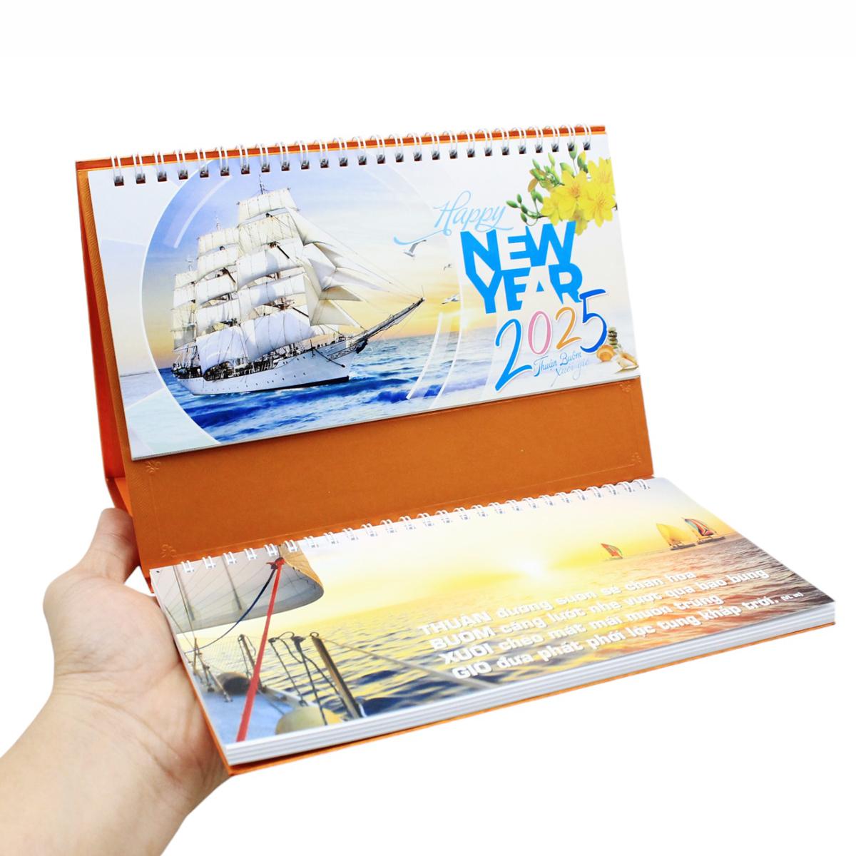 Lịch Bàn 2025 Có Note - Thuận Buồm Xuôi Gió - Văn Lang VL-LB14 - Đế Màu Xanh