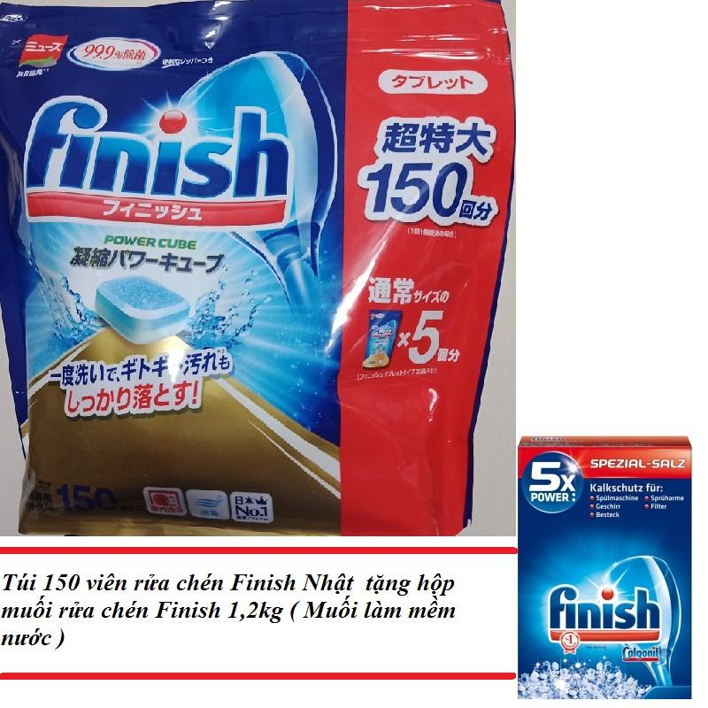 Combo hộp muối làm mềm nước Finish 1,2kg và túi viên rửa chén bát Finish Nhật 150 viên ( viên Finish tổng hợp )