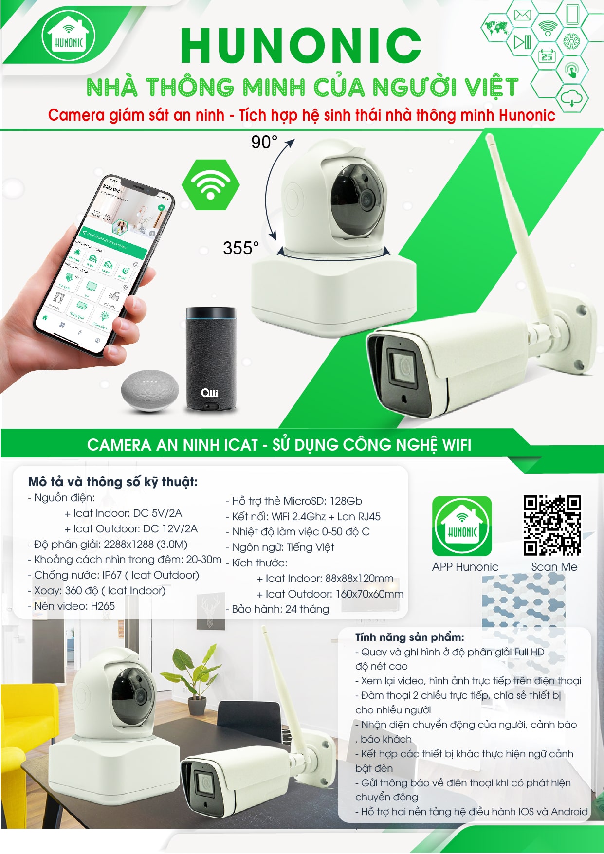 Camera Wifi ICat Mini Hunonic trong nhà Hàng chính hãng Hunonic