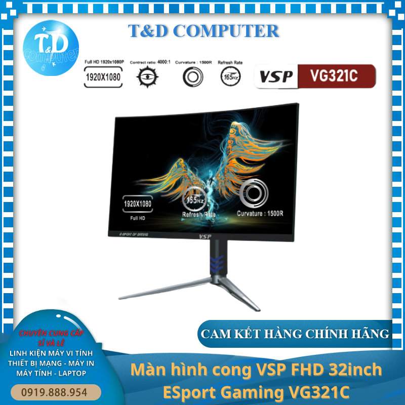 Màn hình Cong Gaming 32inch VSP VG321C (FHD,VA,165Hz,4ms,400nits,HDMI,DP) - Hàng chính hãng TECH VISION phân phối