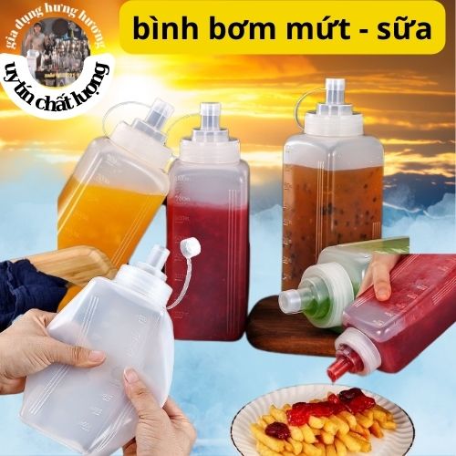 bình nhựa vuông bơm mứt, sữa