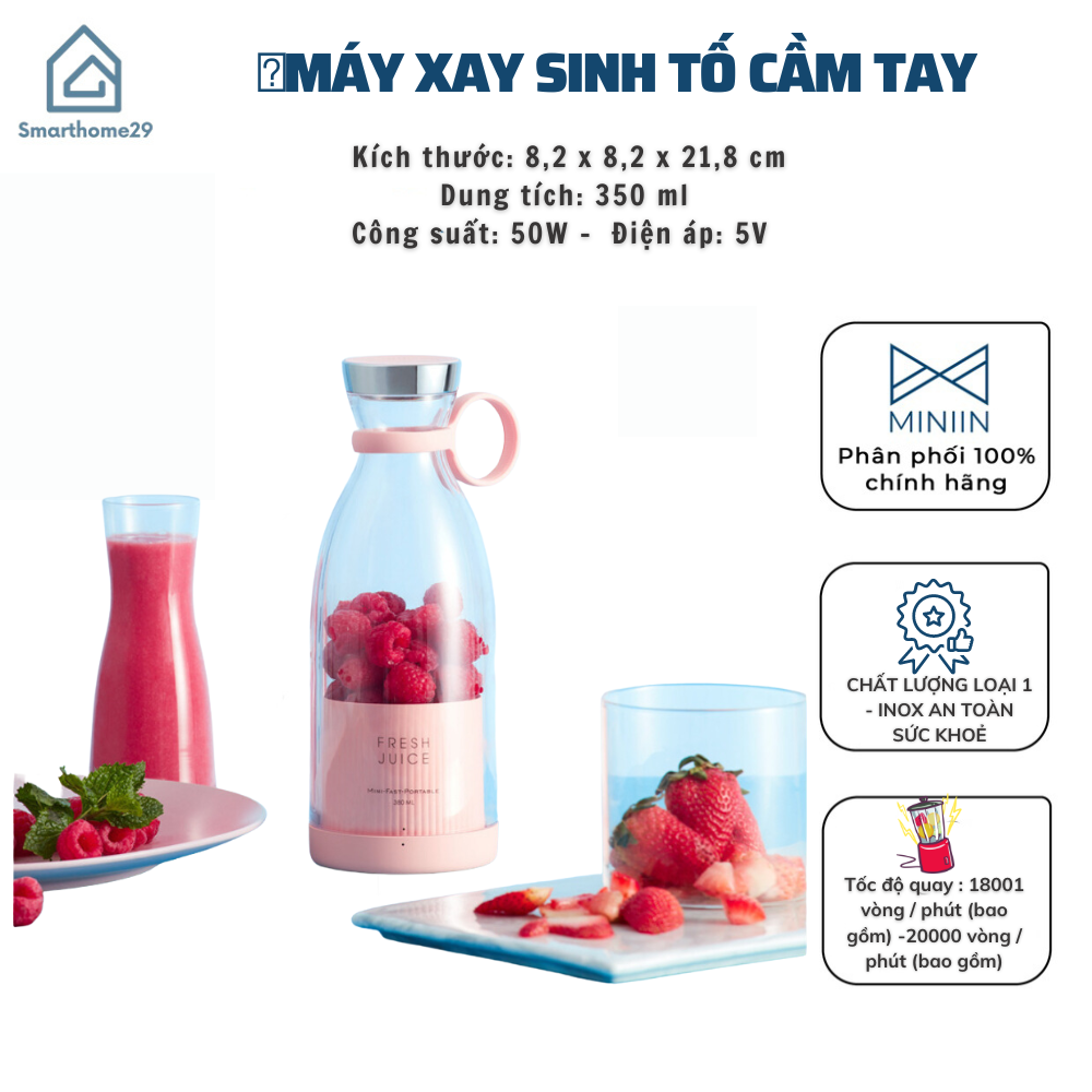 Máy Xay Sinh Tố Cầm Tay Mini Fresh Juice Đa Năng Ép Trái Cây Xay Hoa Quả Pin sạc 1400mAh, Sạc Không Dây Tiện Lợi- HÀNG CHÍNH HÃNG MINIIN