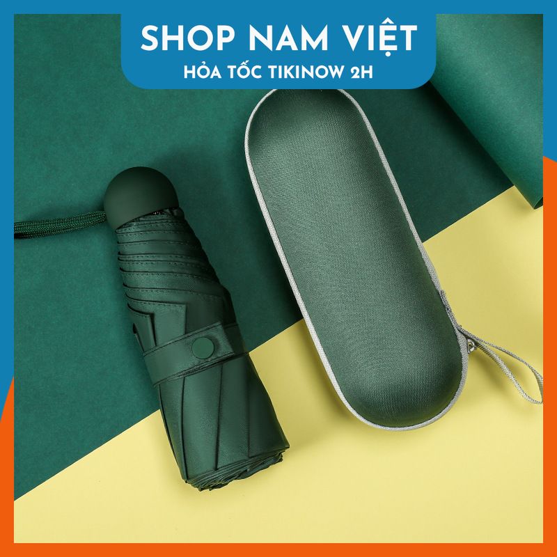 Dù Chống Tia Uv Mini Siêu Gọn 8 Xương Có Hộp Đựng Chống Sốc - Xanh Tiên Cá
