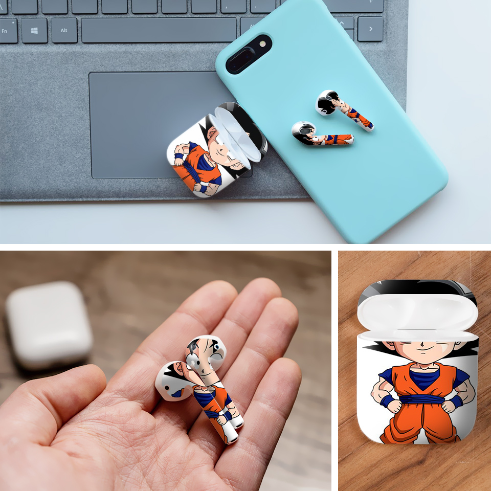 Miếng dán skin chống bẩn cho tai nghe AirPods in hình Songoku Dragon Ball - 7vnr022 (bản không dây 1 và 2)