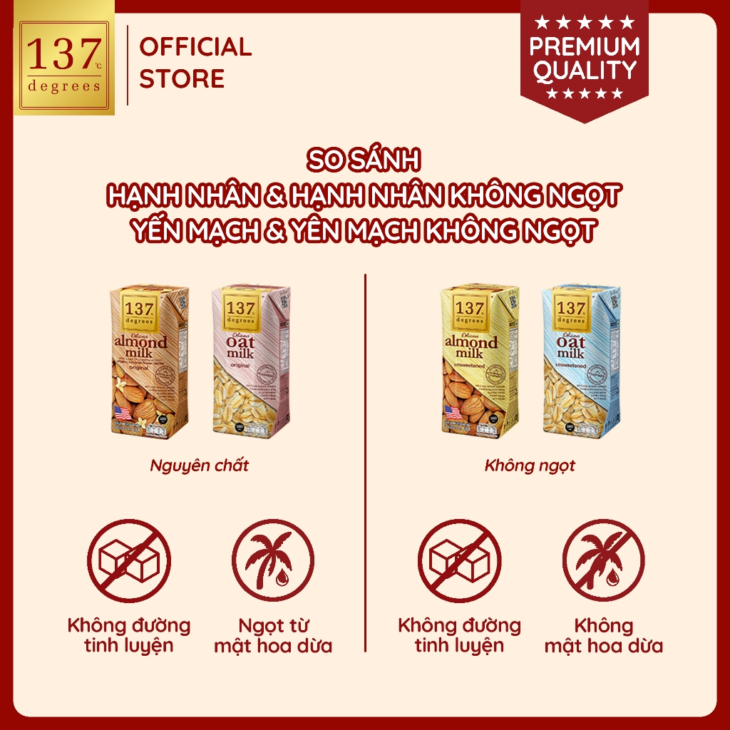 Lốc 3 hộp Sữa hạt Yến mạch Nguyên chất 137 DEGREES 180ml