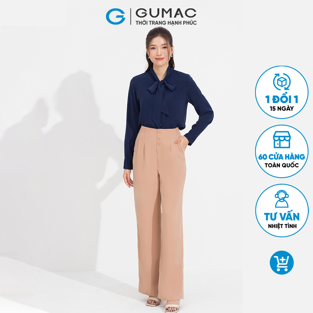 Quần tây nữ suông chiết ly đính nút tôn dáng thanh lịch GUMAC QD05004