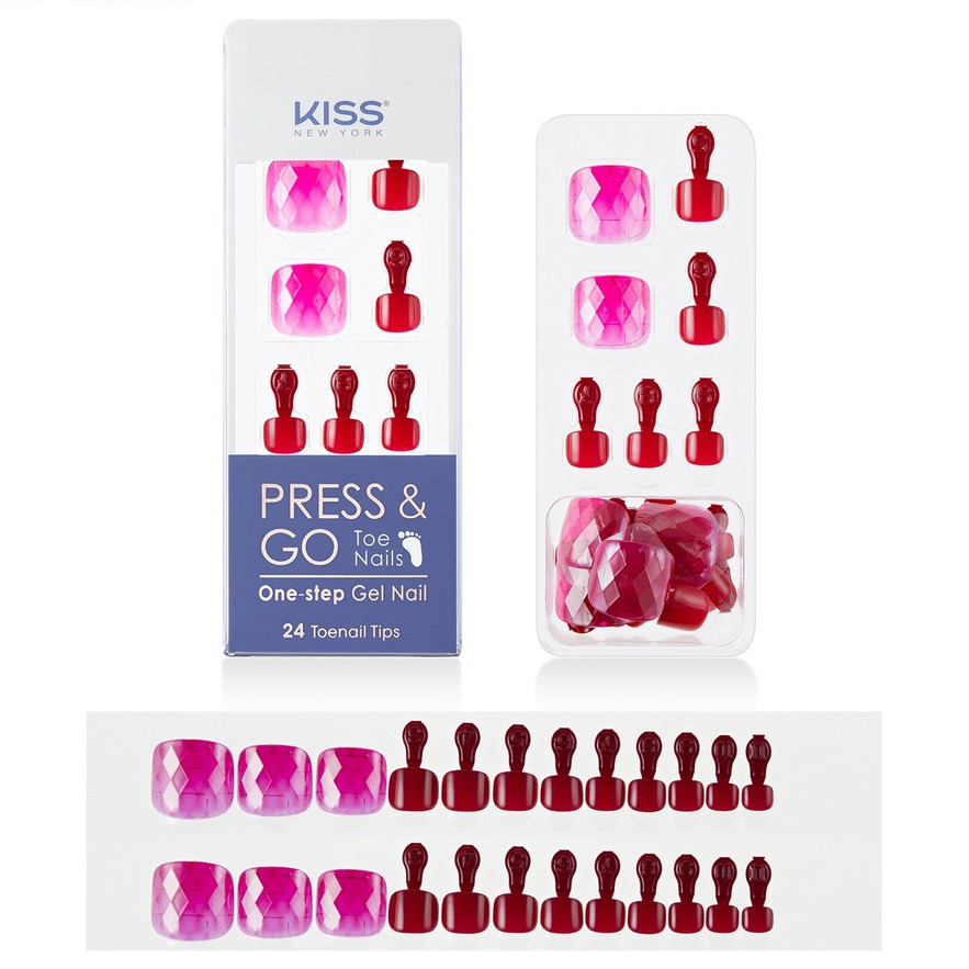 Bộ 24 Móng Chân Gel Tự Dán Press &amp; Go Kiss New York Nail Box - Hot Pink Diamond (KPT11K)